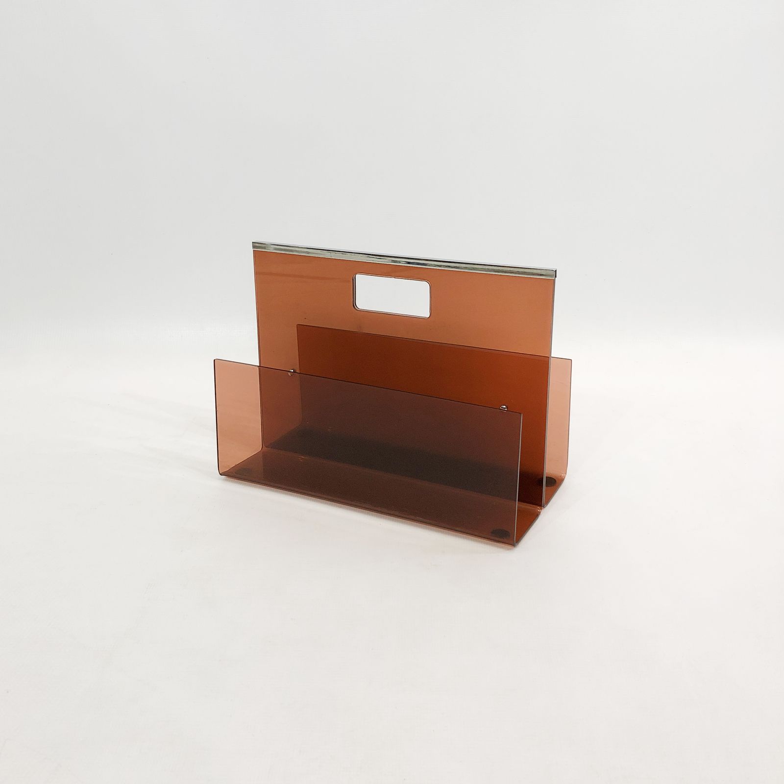 Michel Dumas Smoked Acrylic Magazine Rack 1970s Hollywood Regency Modernism photo buy