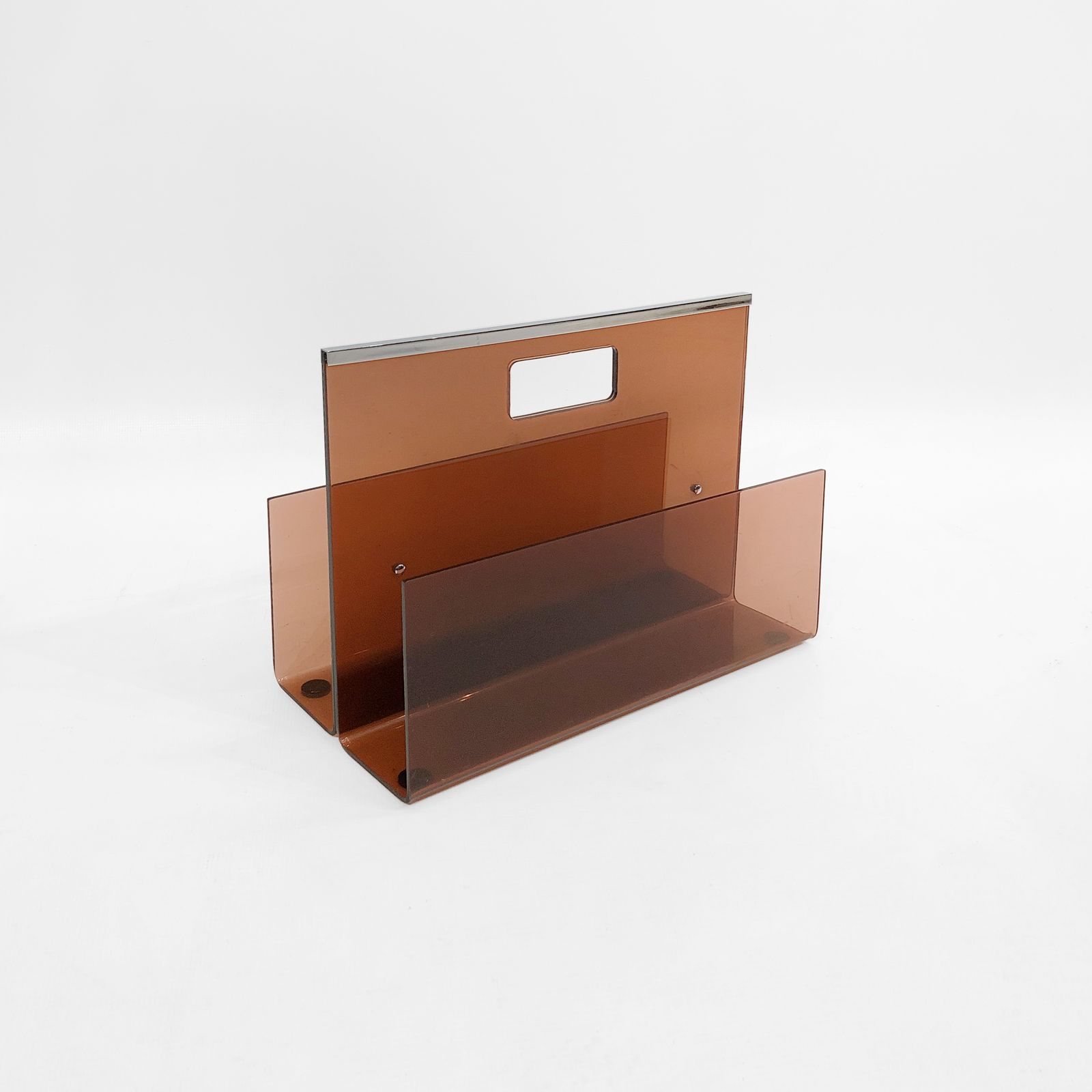 Michel Dumas Smoked Acrylic Magazine Rack 1970s Hollywood Regency Modernism photo vintage