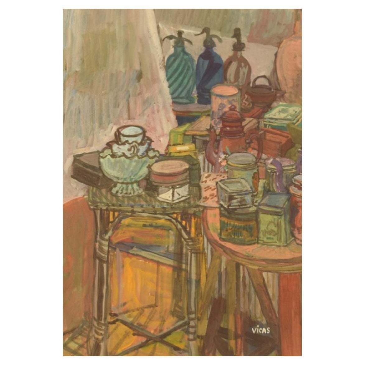Naomi Vicas 'B. 1920', French Artist, Gouache On Paper, Still Life, Mid 20th C