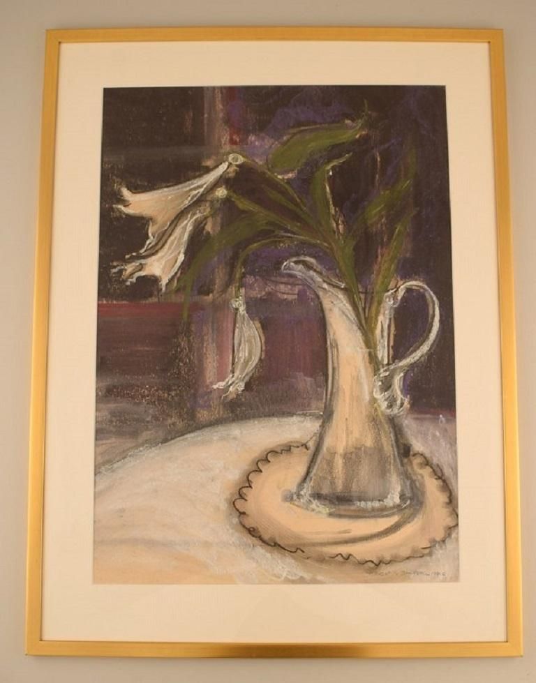 Kerstin Jönsson, Sweden, Pastel On Paper, "Lilies In A Jug" photo furniture
