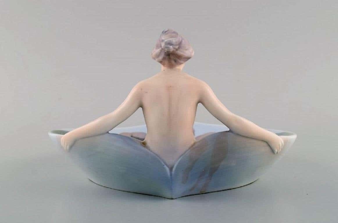 Early And Rare Royal Copenhagen Art Nouveau Dish With Nude Female Figure photo for sale