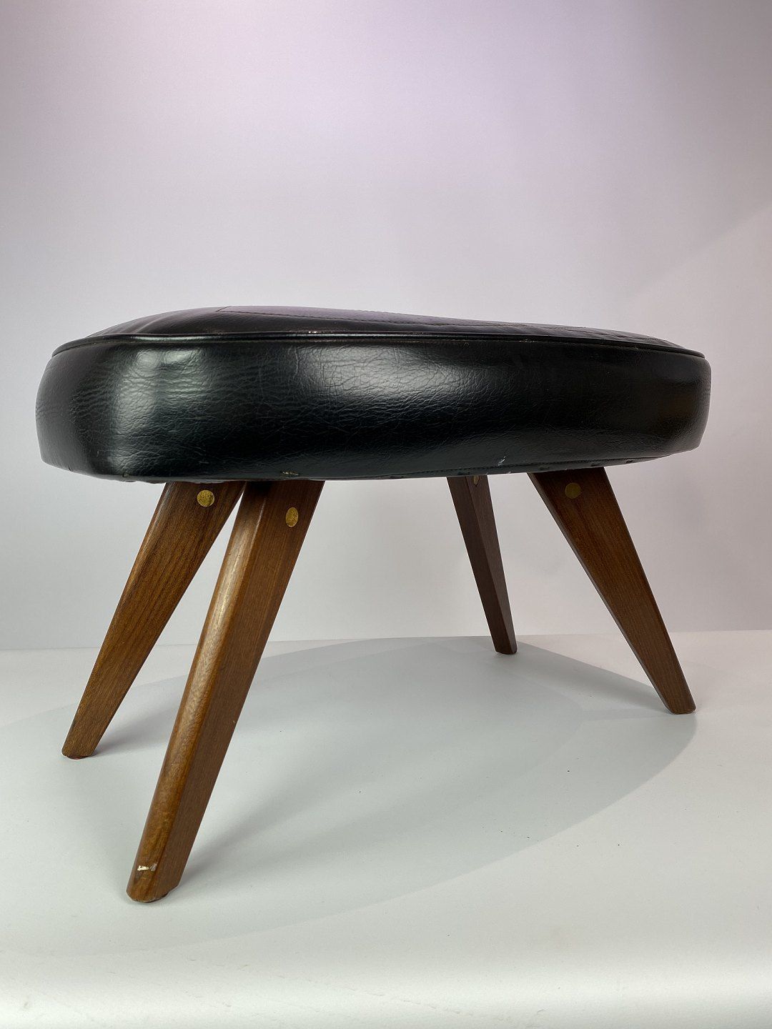 Stool With Black Faux Leather And Legs In Teak Of Danish Design From The 1960s photo for sale