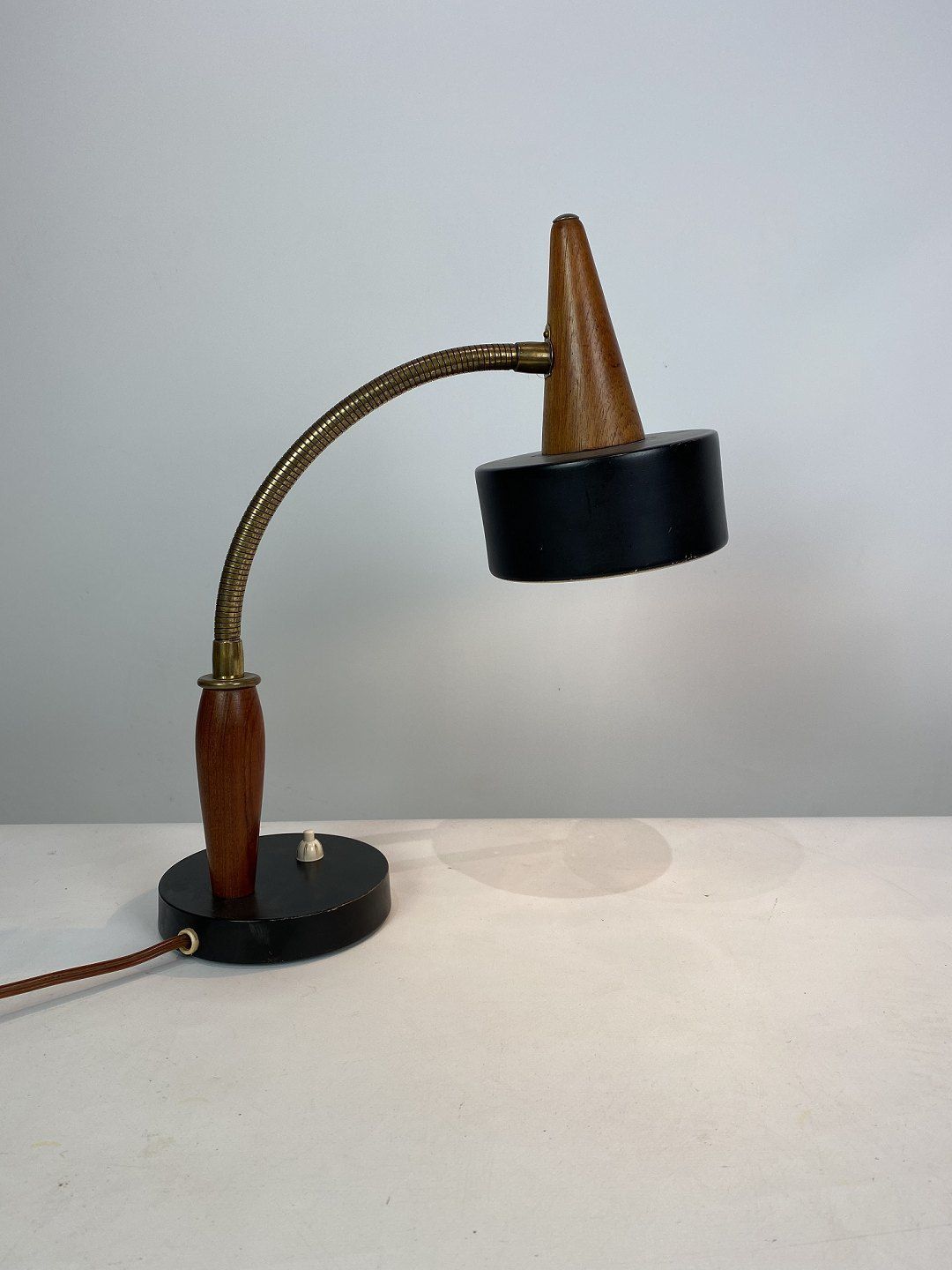 Table Lamp Of Black Metal And Teak Of Danish Design From The 1960s. photo Lighting