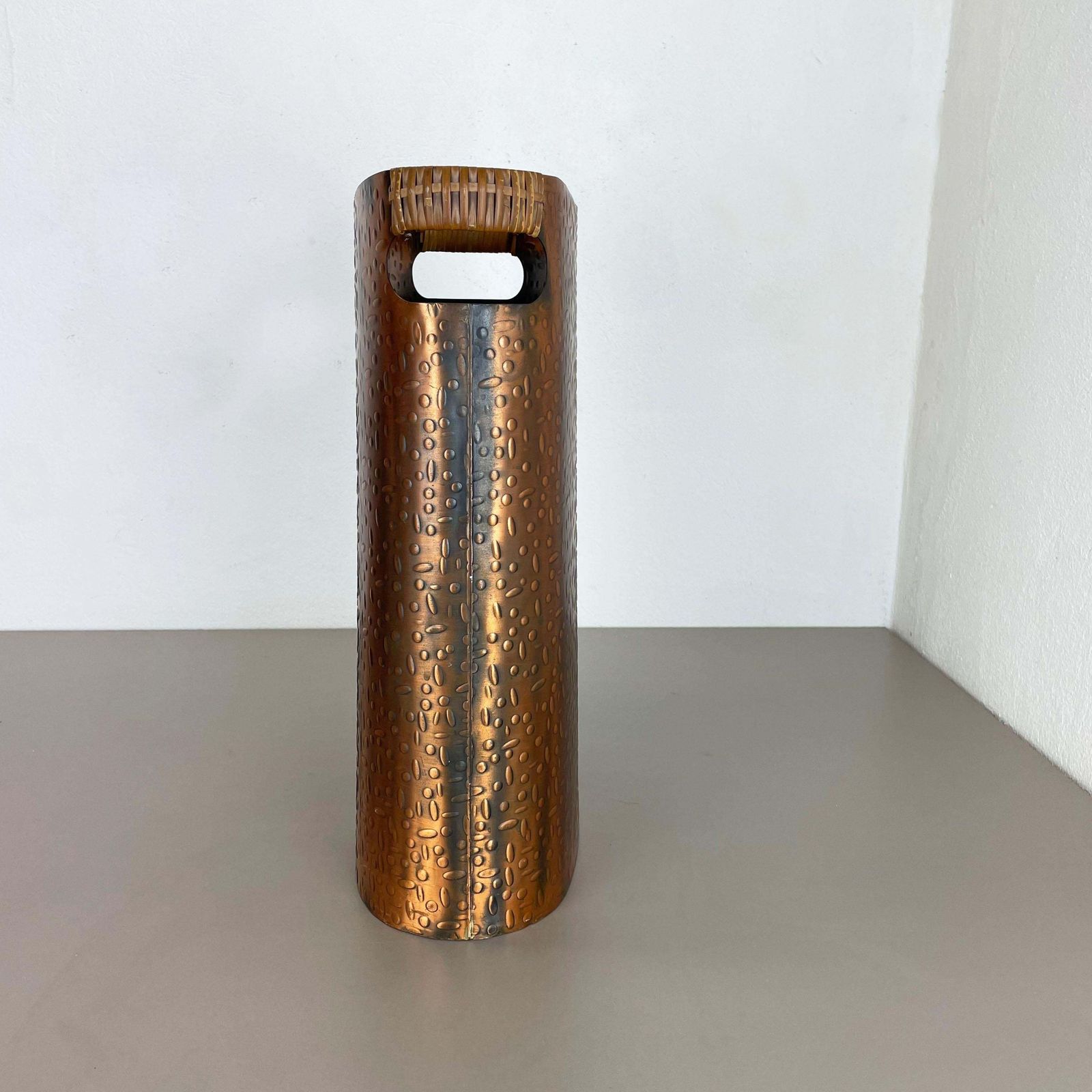 Original Metal Copper And Rattan Hollywood Regency Umbrella Stand Germany, 1950s photo Home Decor