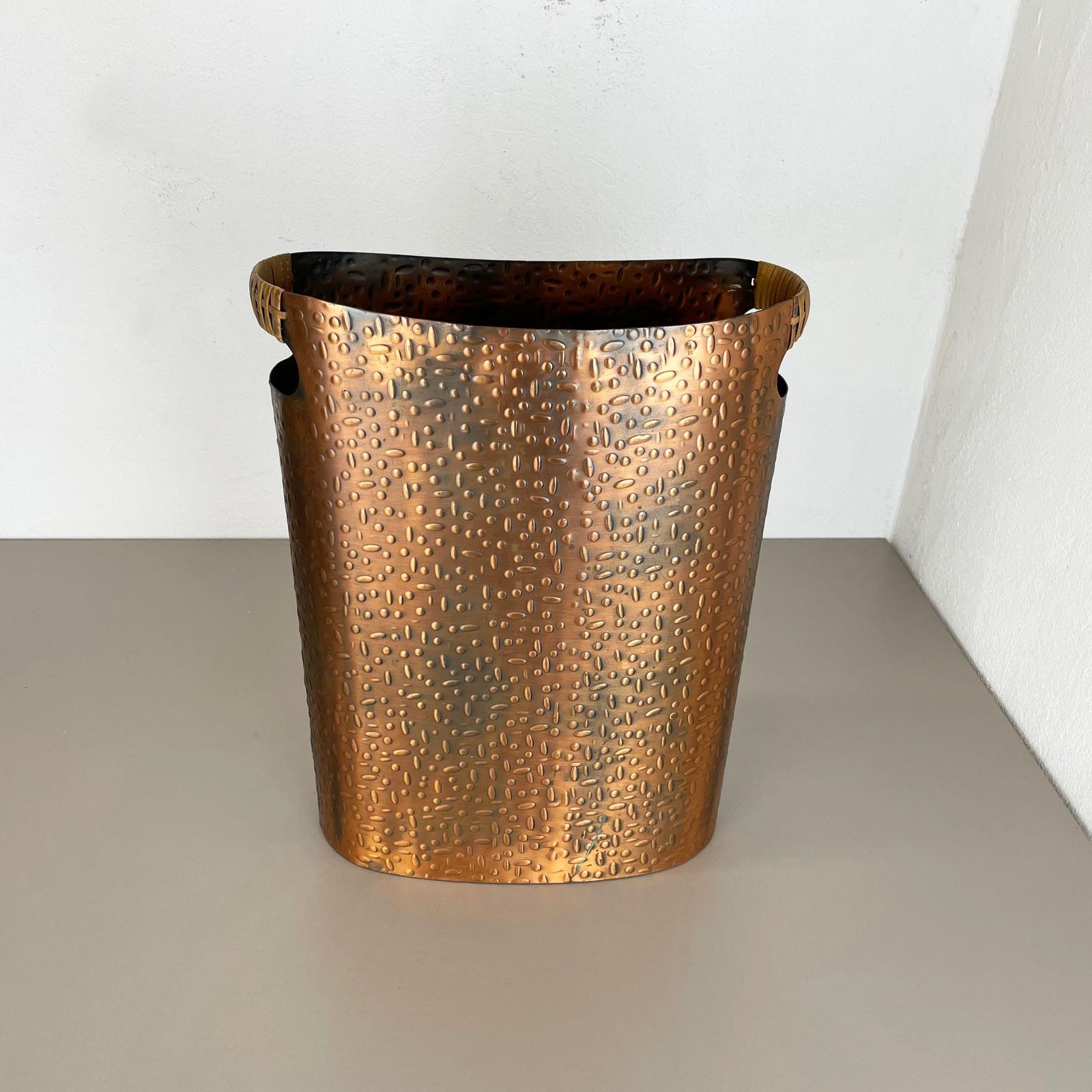 Original Metal Copper And Rattan Hollywood Regency Umbrella Stand Germany, 1950s photo buy