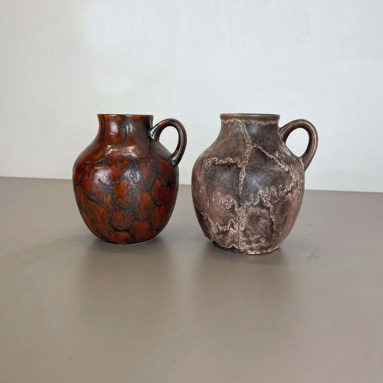 Set Of 2 Pottery Vases Fat Lava Abstract Designed By Ruscha, Germany, 1960s photo Home Decor