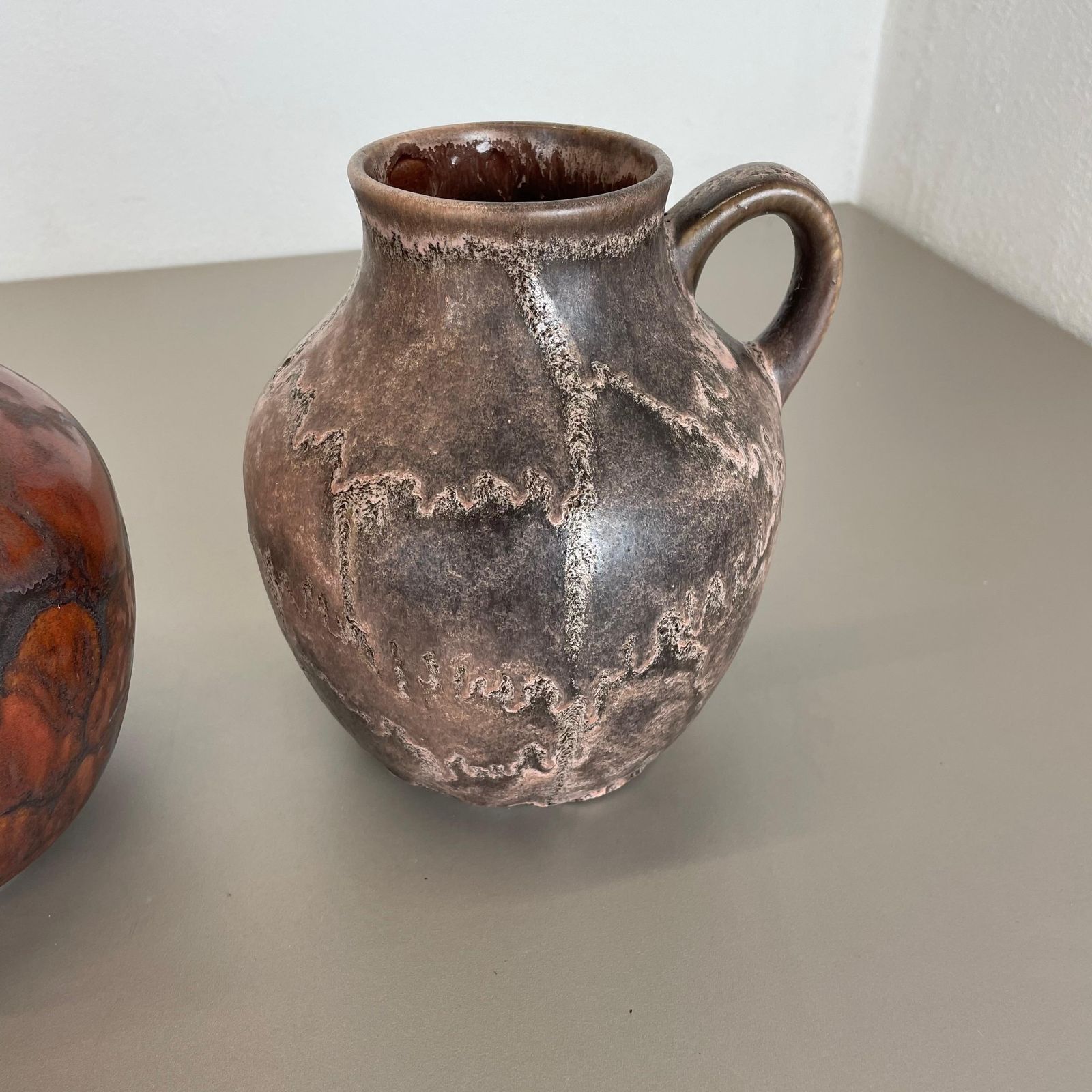 Home Decor Set Of 2 Pottery Vases Fat Lava Abstract Designed By Ruscha, Germany, 1960s photo
