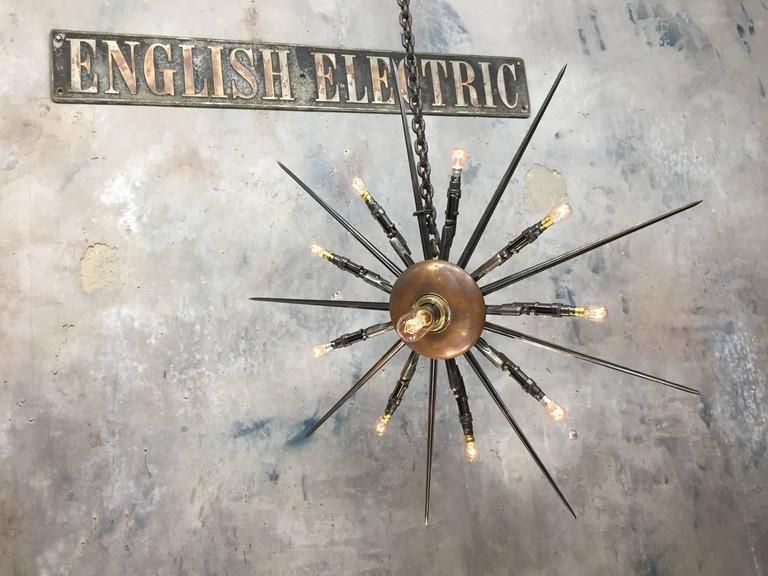 1880's Russian Rifle Bayonet Pendant Chandelier, Steel, Copper, Brass & Bronze