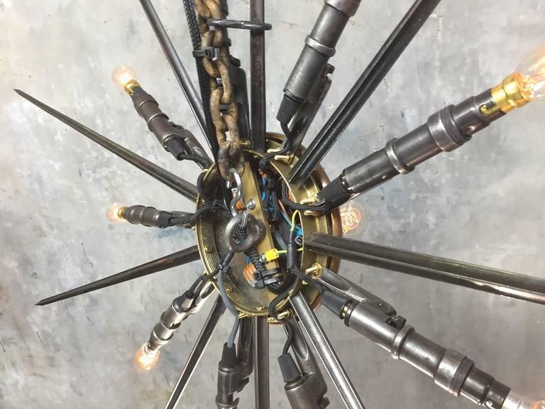 1880's Russian Rifle Bayonet Pendant Chandelier, Steel, Copper, Brass & Bronze photo vintage