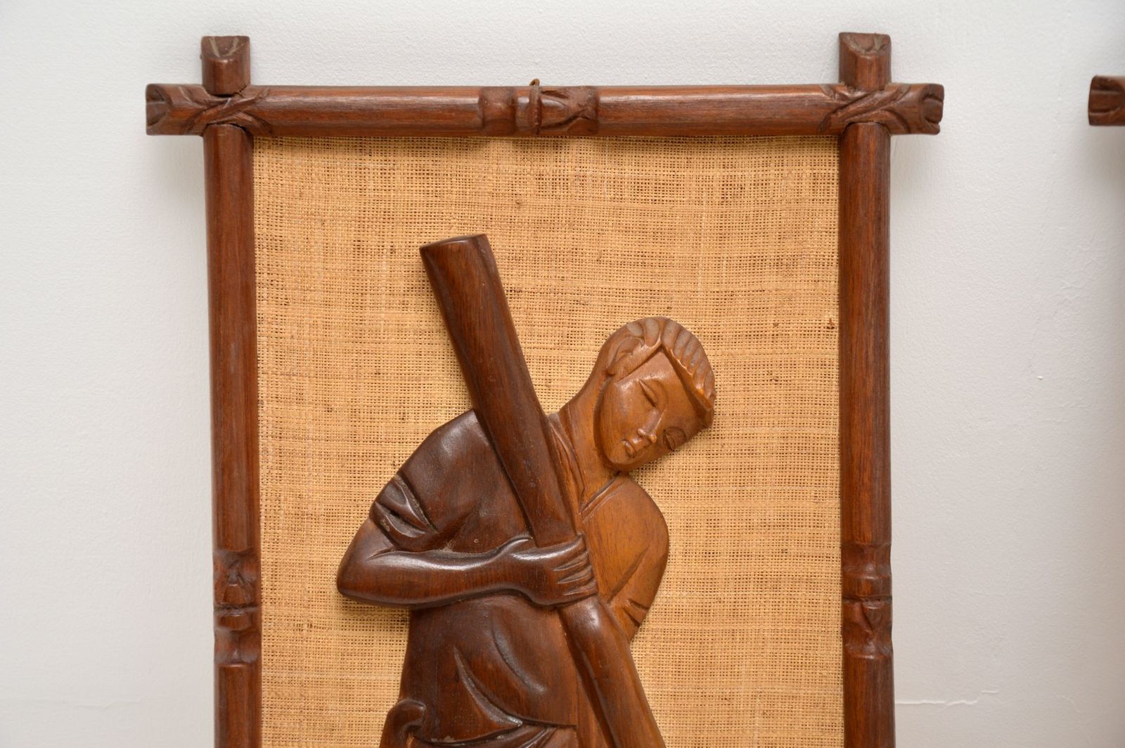 1960's Pair Of Carved Walnut Decorative Reliefs Wall Art photo for sale