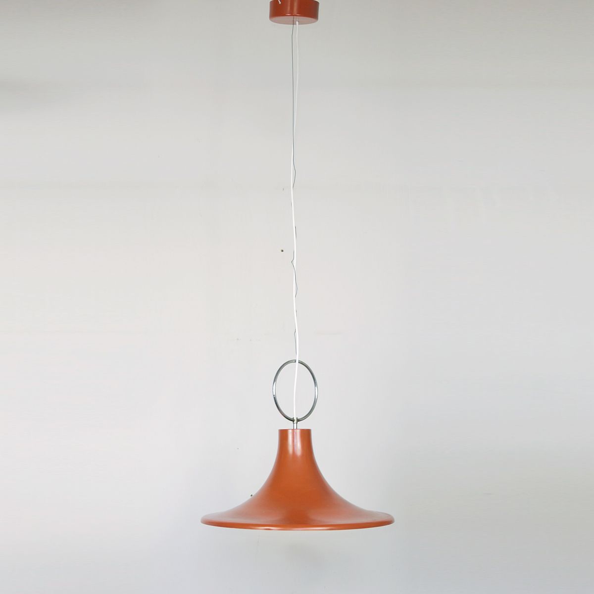 Stilnovo Style Orange Pendant With Chrome Detail Italy 1950s photo for sale