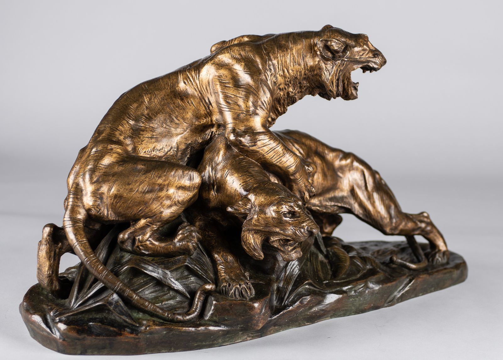 A Stunning 19th Century French Bronze Sculpture Of Two Tigers. Signed E.Drouot photo Art
