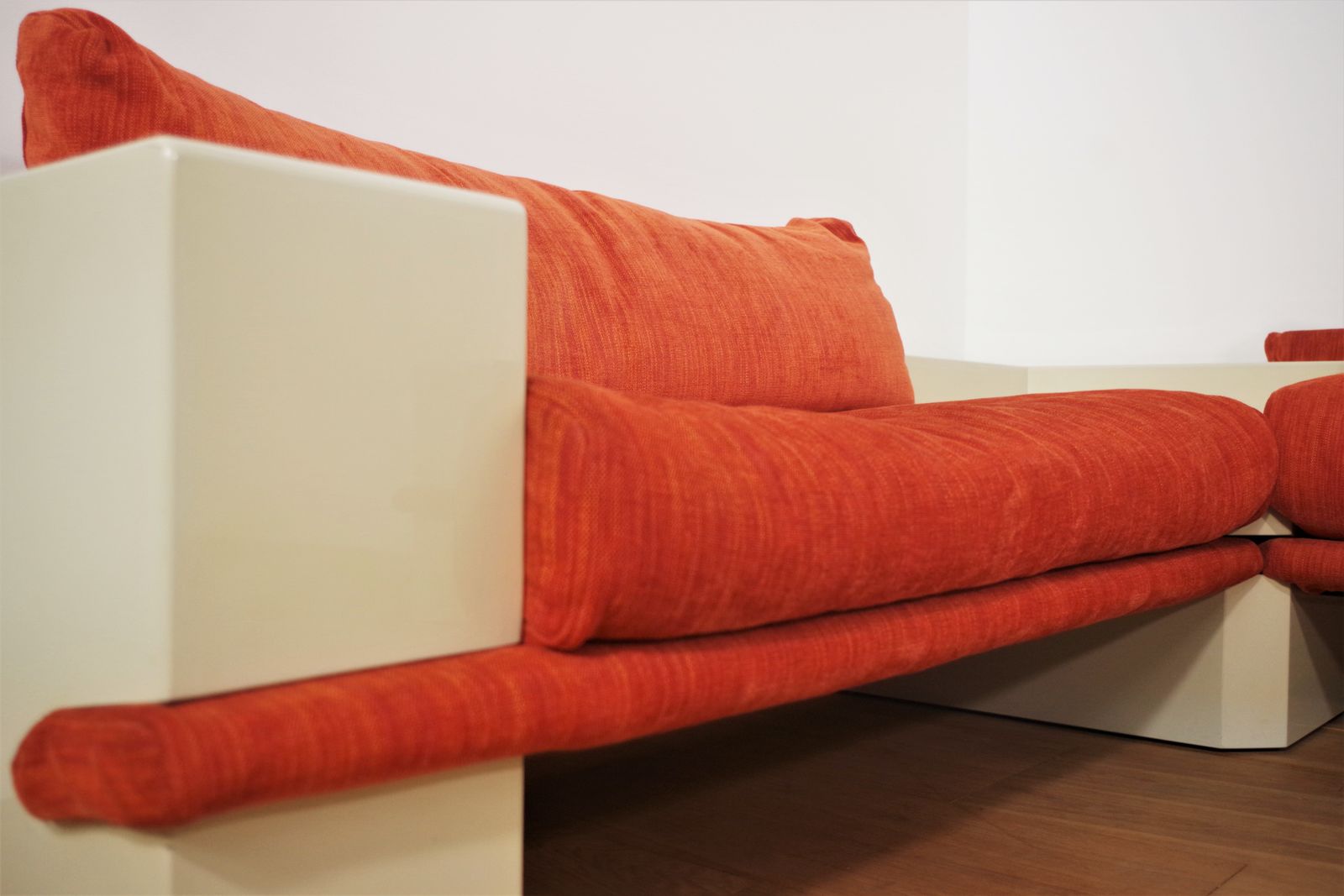 White Lacquered Modular Sofa With Orange Fabric, Set Of 17 photo buy