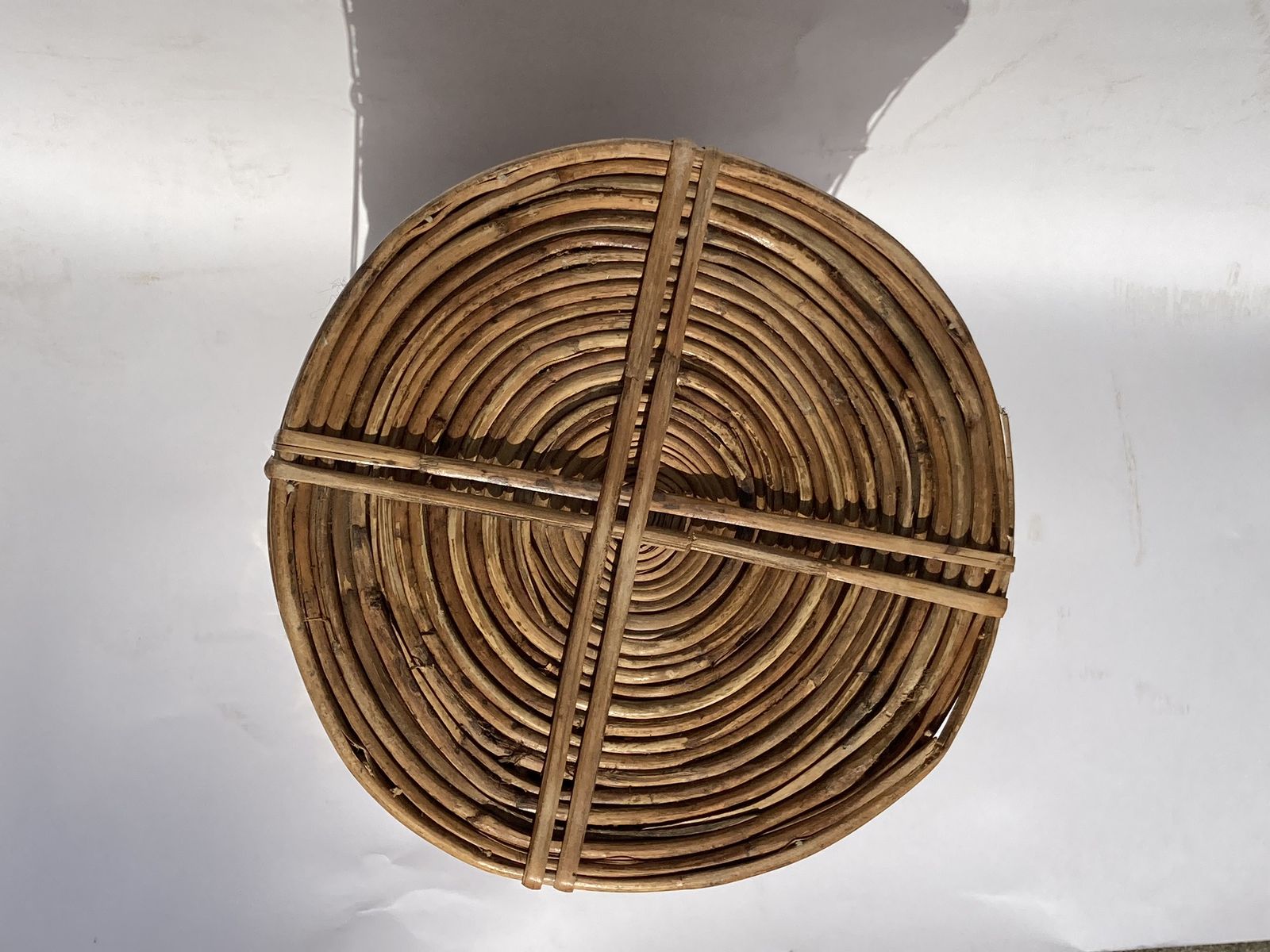 Midcentury Rattan Wicker And Brass Umbrella Stand Or Basket photo furniture