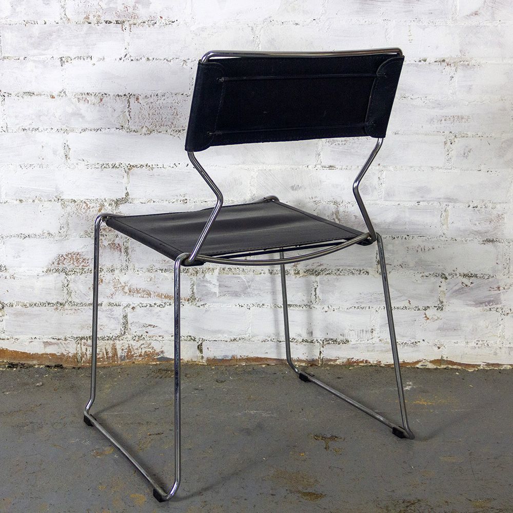 Pair Of Vintage Chromed Metal And Black Leather Chairs, 1980s photo buy