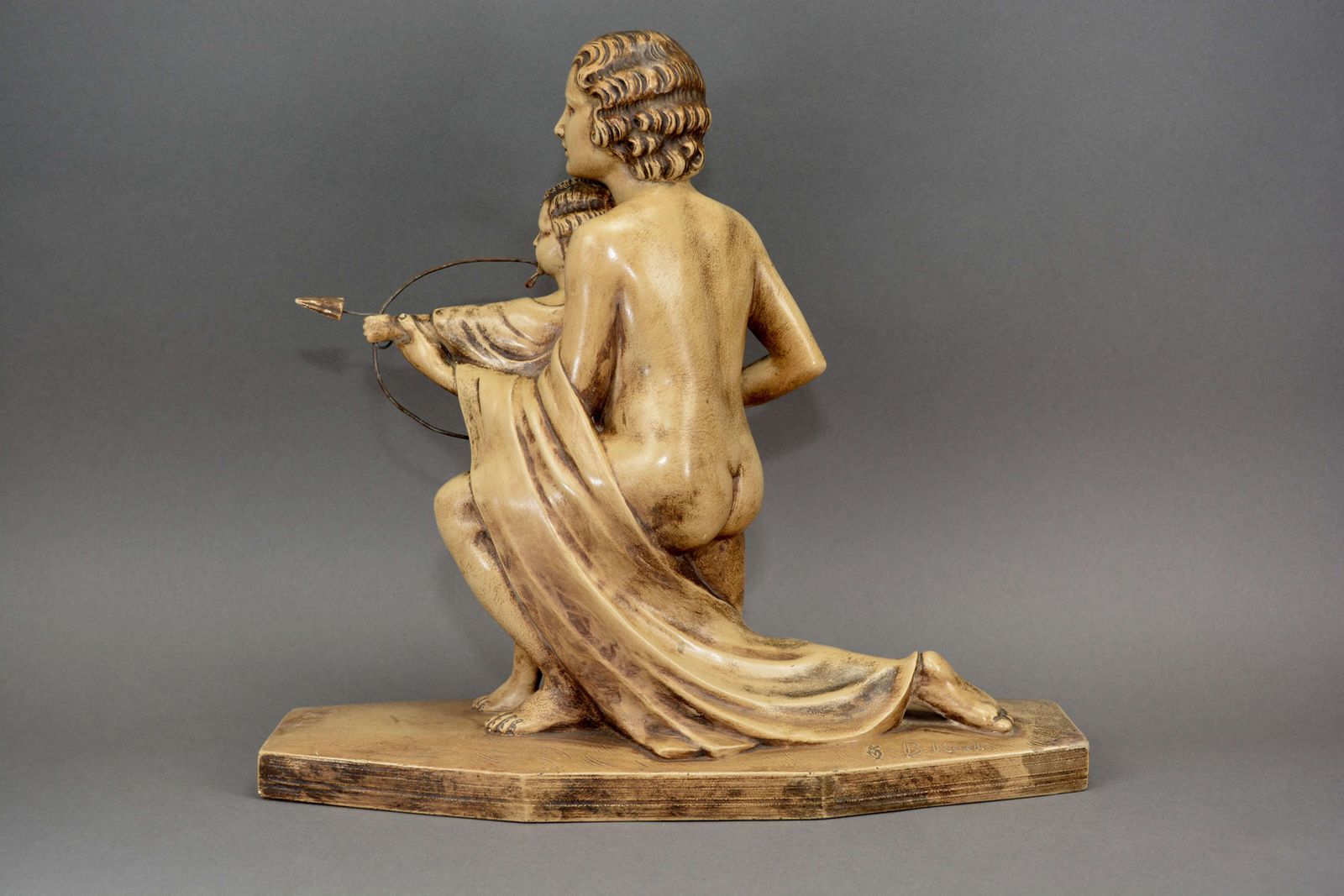 Antique Art Deco Bisque Sculpture Of Mother And Child With Bow And Arr photo furniture