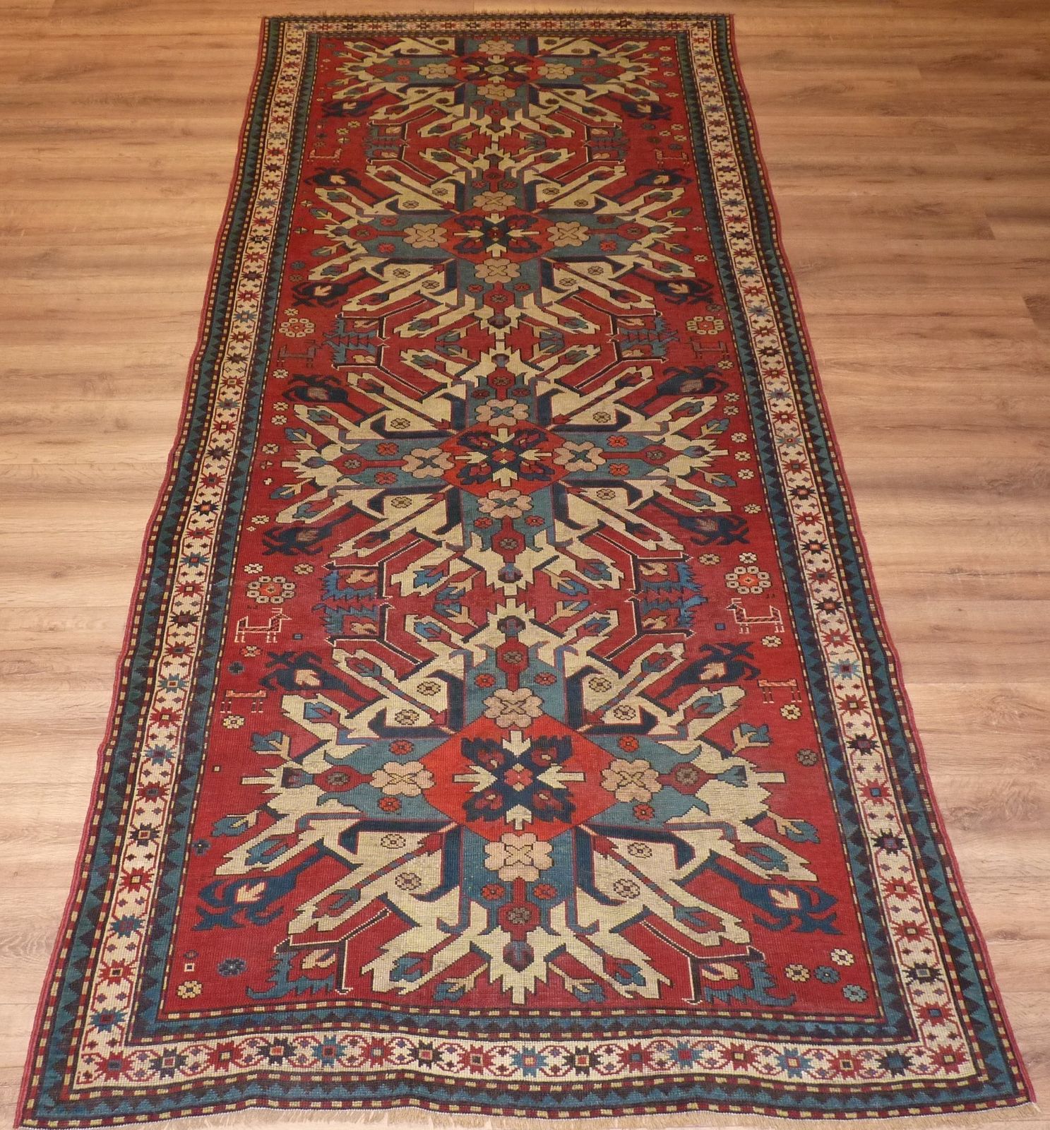 Antique Caucasian Eagle Kazak Rug 323 X 136 Cm (10'7" X 4'6")