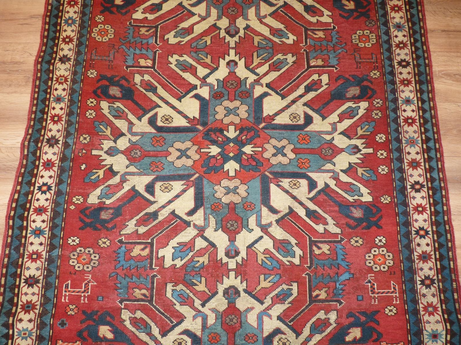 Antique Caucasian Eagle Kazak Rug 323 X 136 Cm (10'7" X 4'6") photo for sale