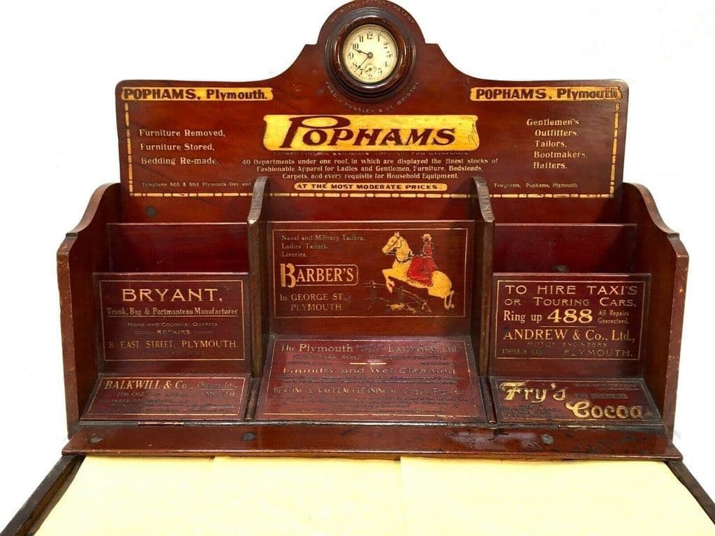 photo furniture Antique Advertising   Pophams Plymouth Shop Display Sign / Stationary Cabinet