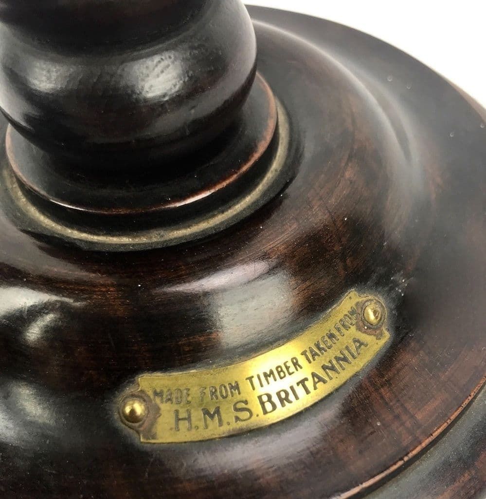 Antique Wood Barley Twist Candle Stick Pair Made From Timber From Hms Britannia photo for sale