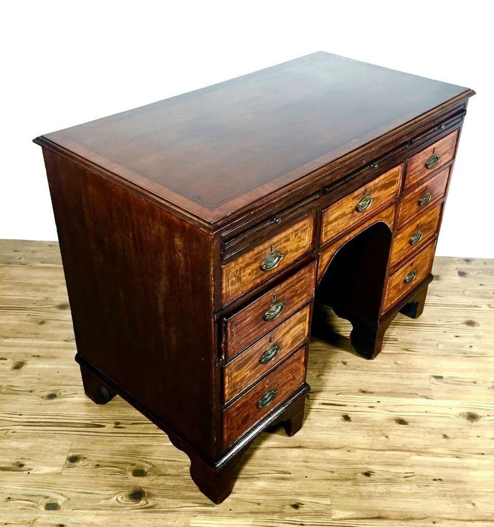 Victorian Antique Flamed Mahogany Keyhole Desk / Work Station / 19th Century photo furniture