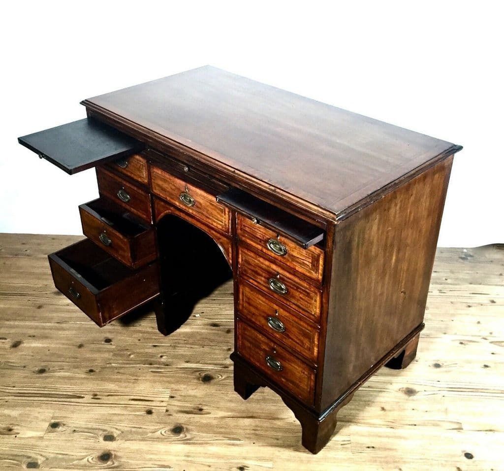 Victorian Antique Flamed Mahogany Keyhole Desk / Work Station / 19th Century photo for sale