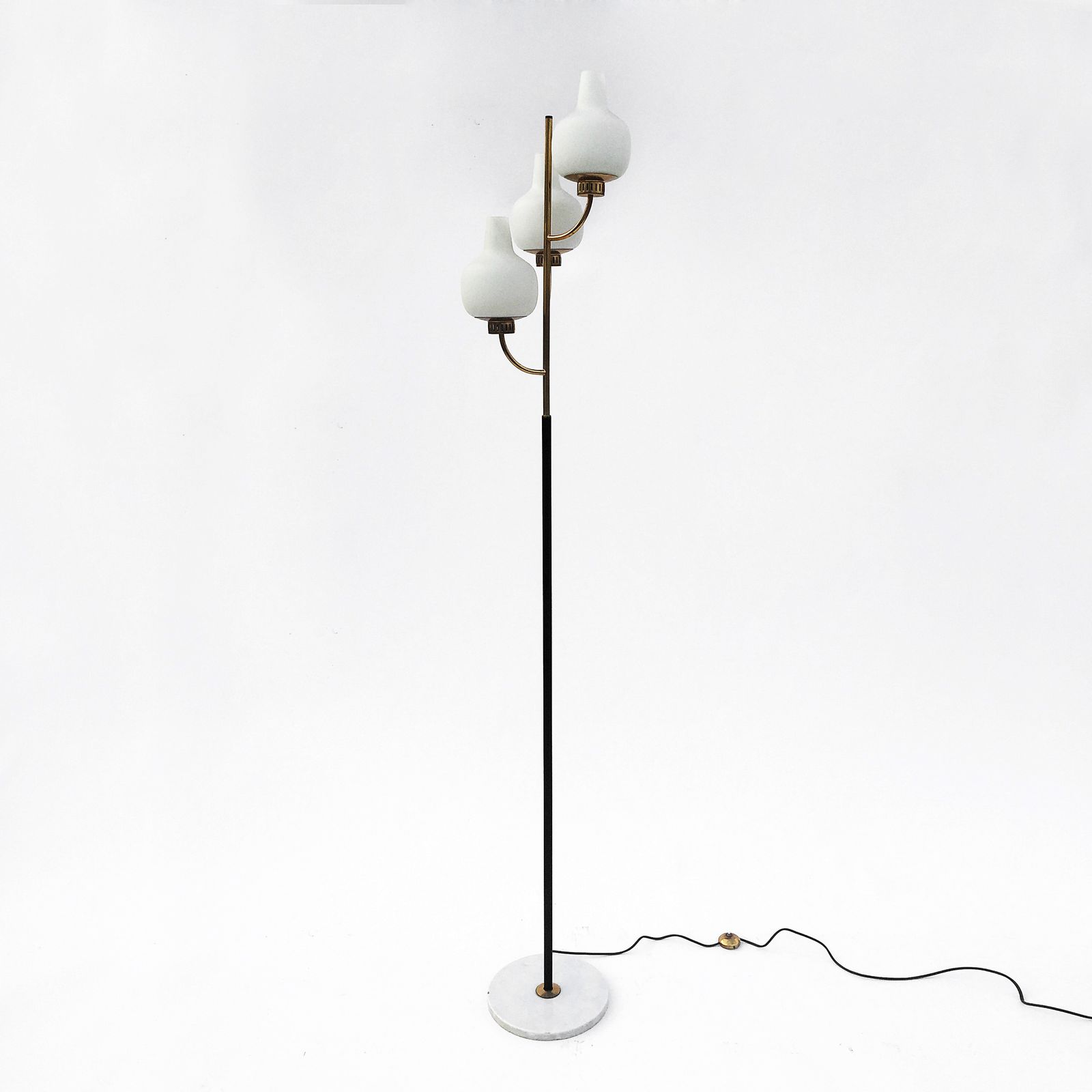 Stilnovo Three Branch Floor Lamp Midcentury Vintage Marble Brass Glass photo vinterior