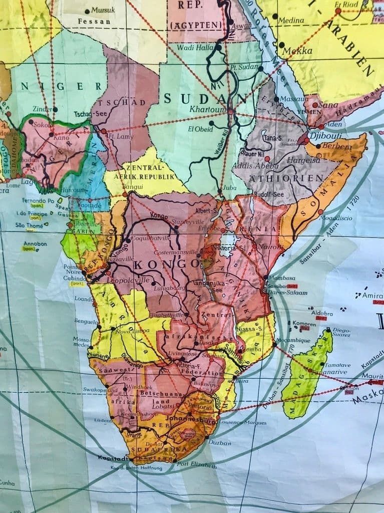 Karl Wenschow German 1950's Very Large Roll Down Canvas World Population Map photo Art