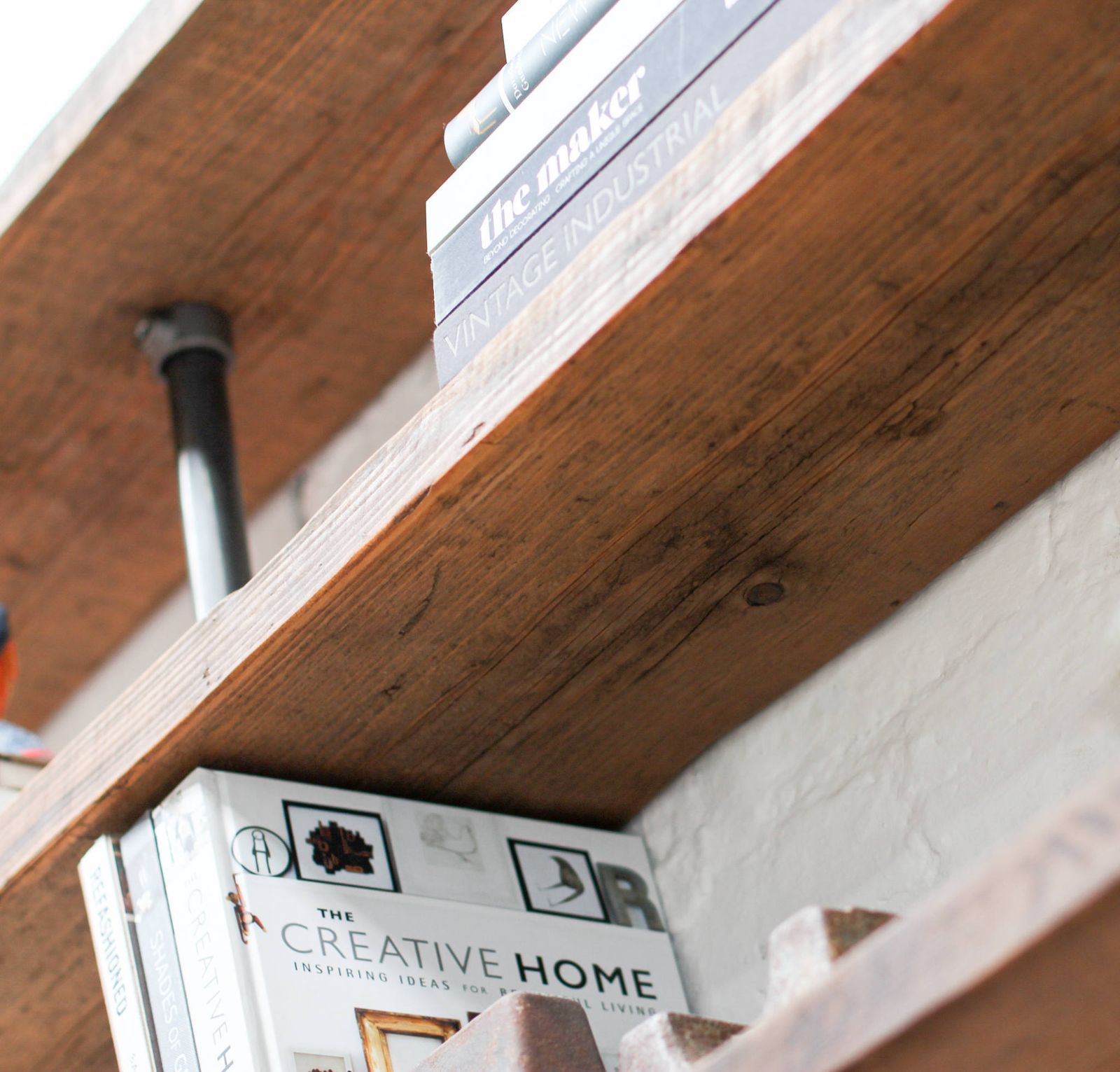 Susannah Bespoke Chestnut Stained Recycled Scaffolding Boards And Dark Steel Pipe Desk And Adjustable Shelves photo furniture