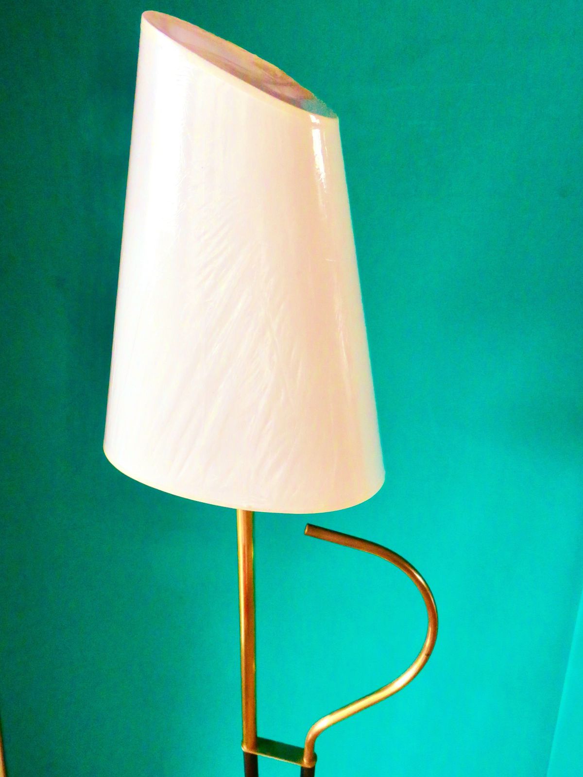 Modernist Floor Lamp In Brass And Black Steel. France 1950 photo furniture