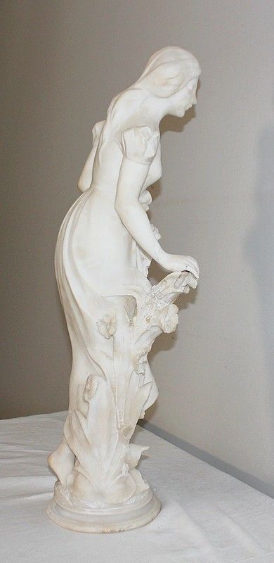 2410.2 Large Alabaster Sculpture "Young Girl With Flowers", 1900 photo
