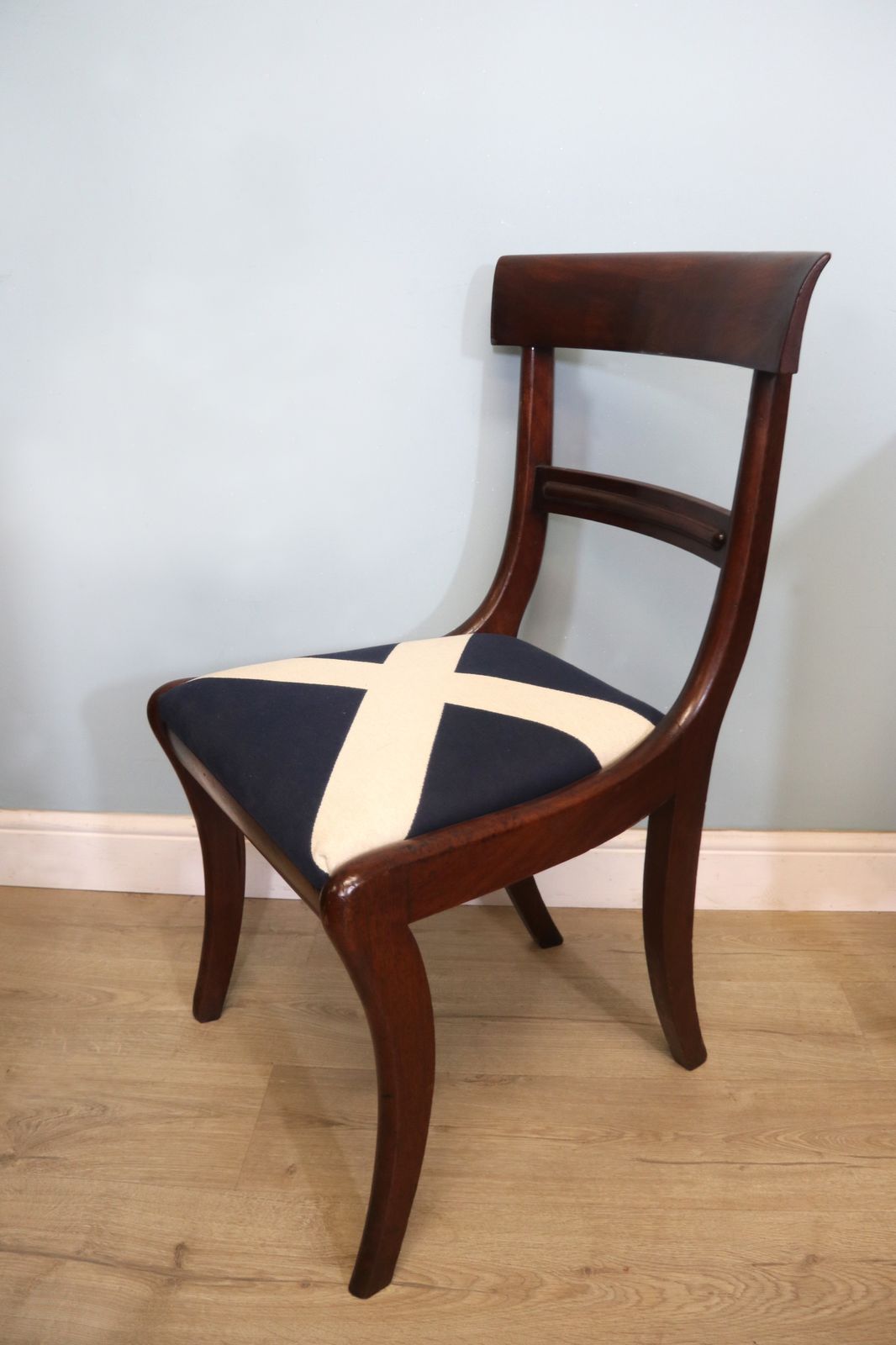 Solid 19th Century Mahogany Desk Chair And Upholstered In Saltire Fabric photo 195.0