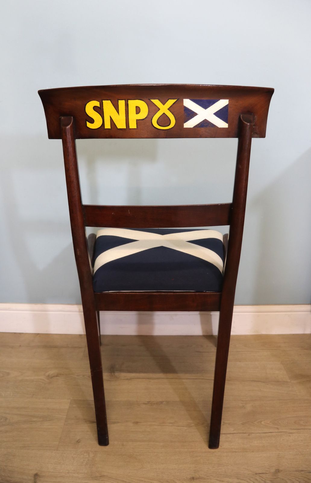 Solid 19th Century Mahogany Desk Chair And Upholstered In Saltire Fabric