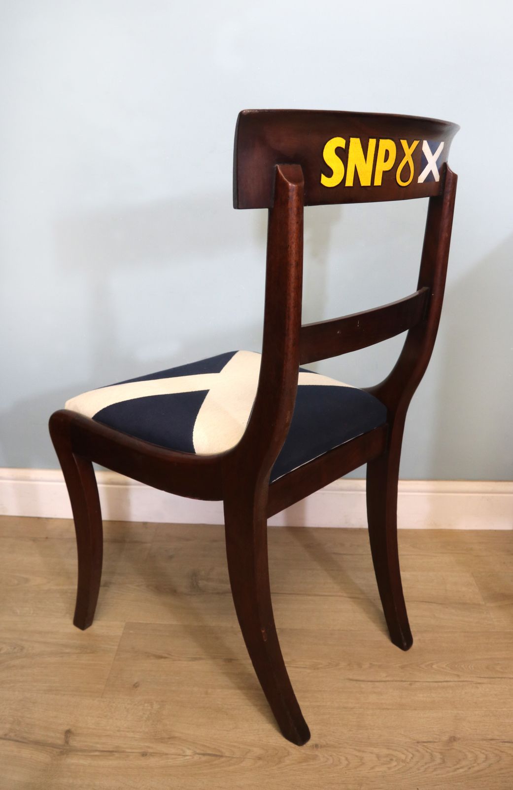 Furniture Solid 19th Century Mahogany Desk Chair And Upholstered In Saltire Fabric photo