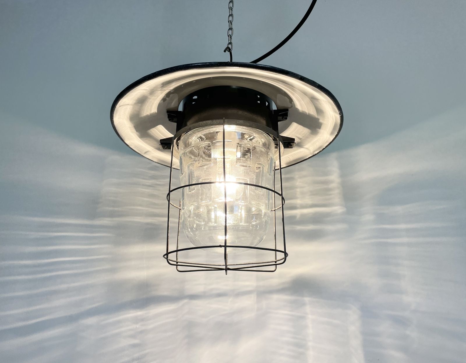 Industrial Cage Pendant Lamp, 1960s, 4x photo for sale