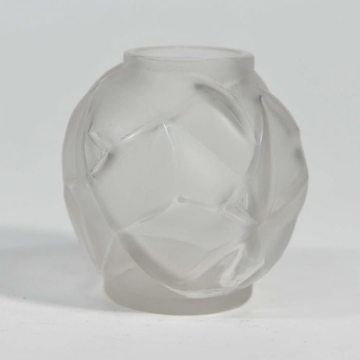 Art Deco Vase In Molded Glass With Geometric Shapes By Hunebelle photo for sale