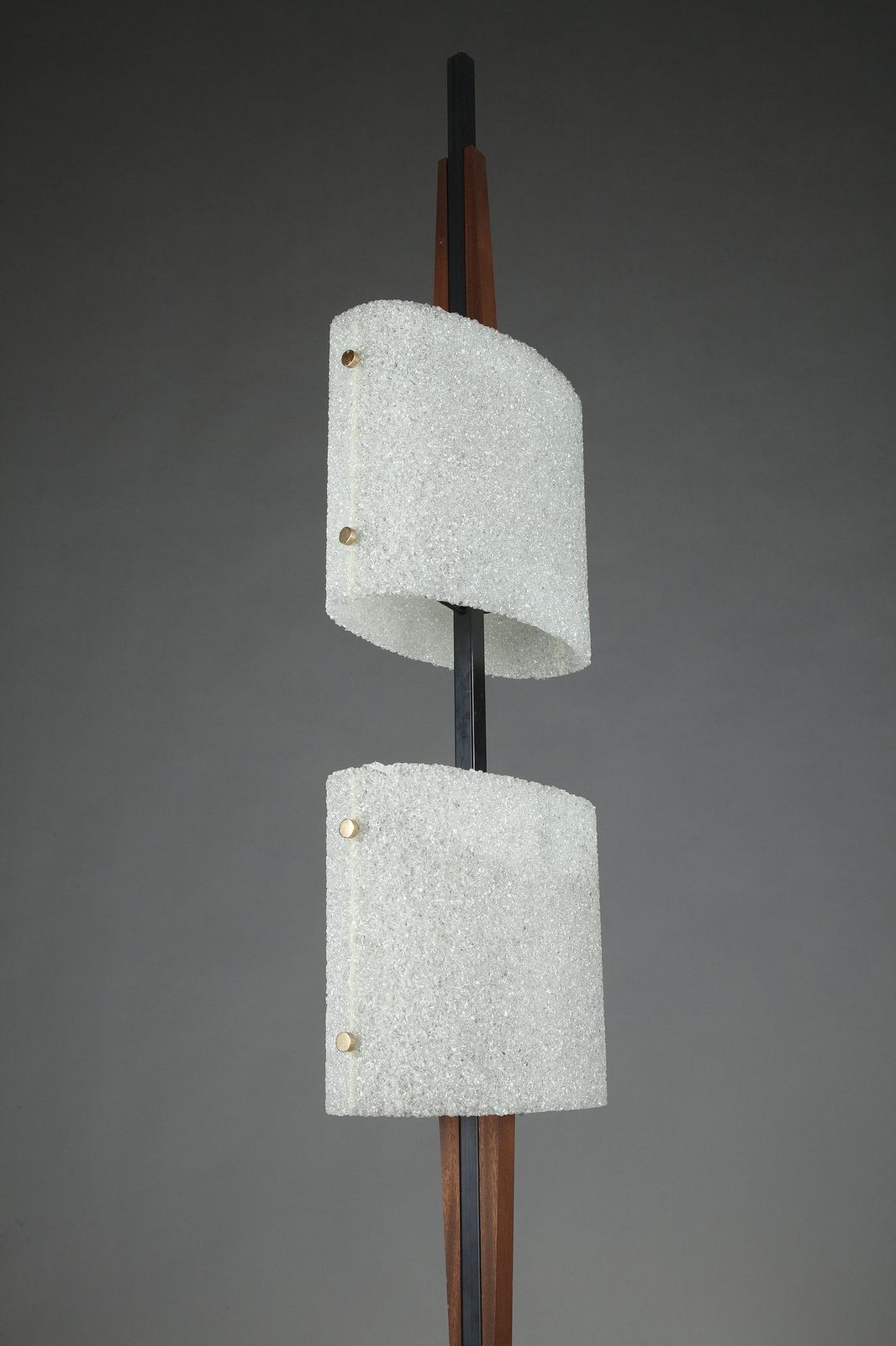 Lighting Scandinavian Floor Lamp In Black Lacquered Steel And Teak With Two Granite Perspex Diffusers photo