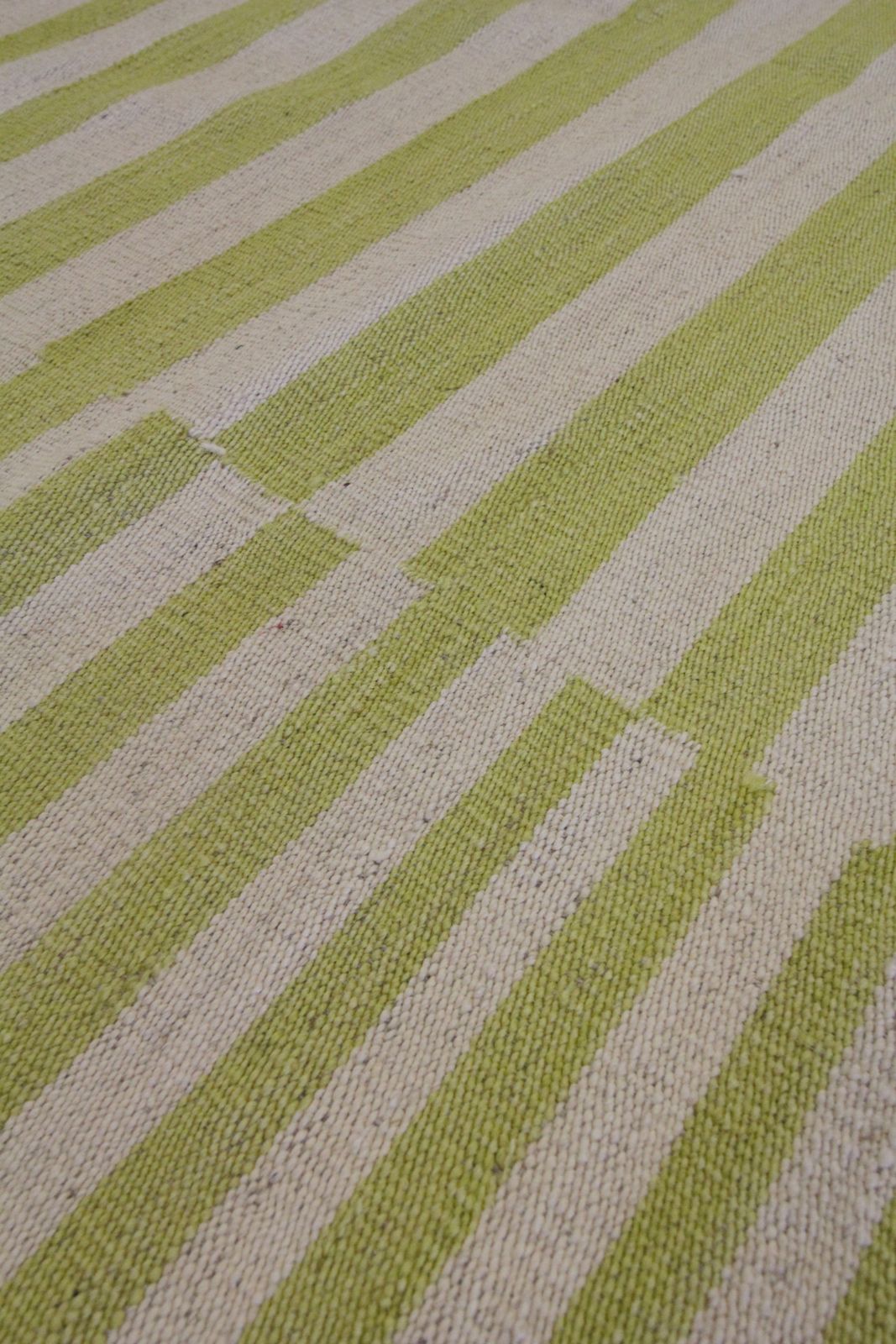 Handmade Modern Striped Rug, Green Yellow Scandinavian Kilim 150x197cm photo for sale