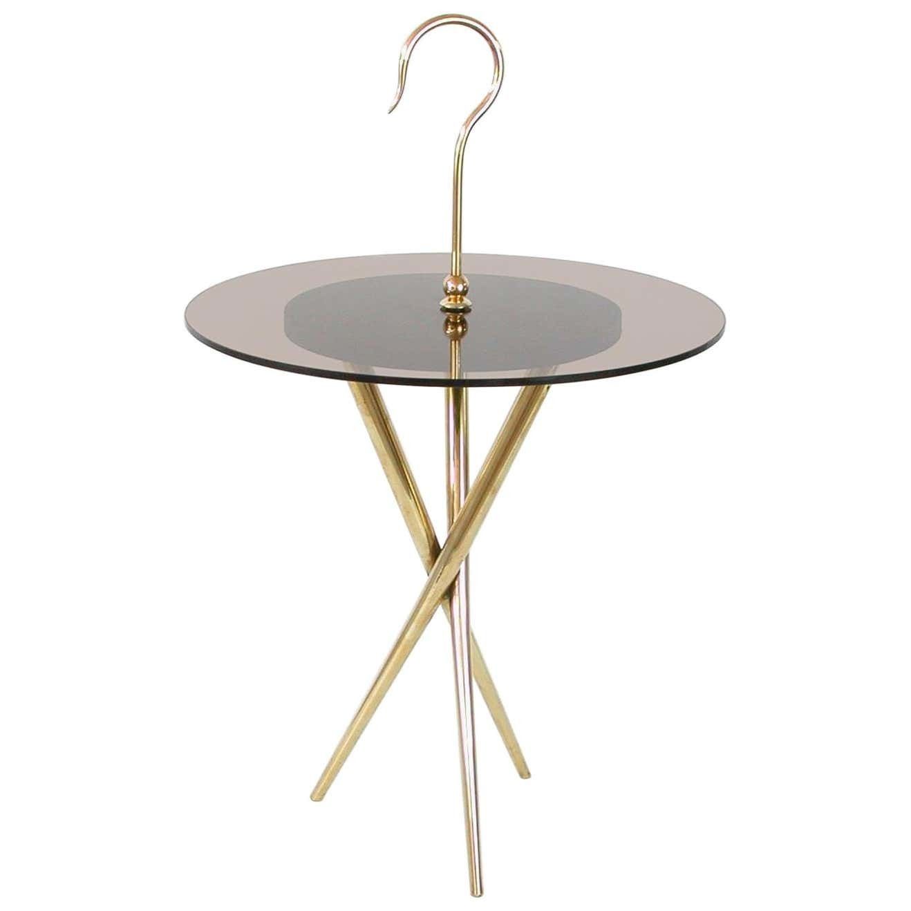 Italian Midcentury Brass And Tinted Glass Occasional Table, 1950s
