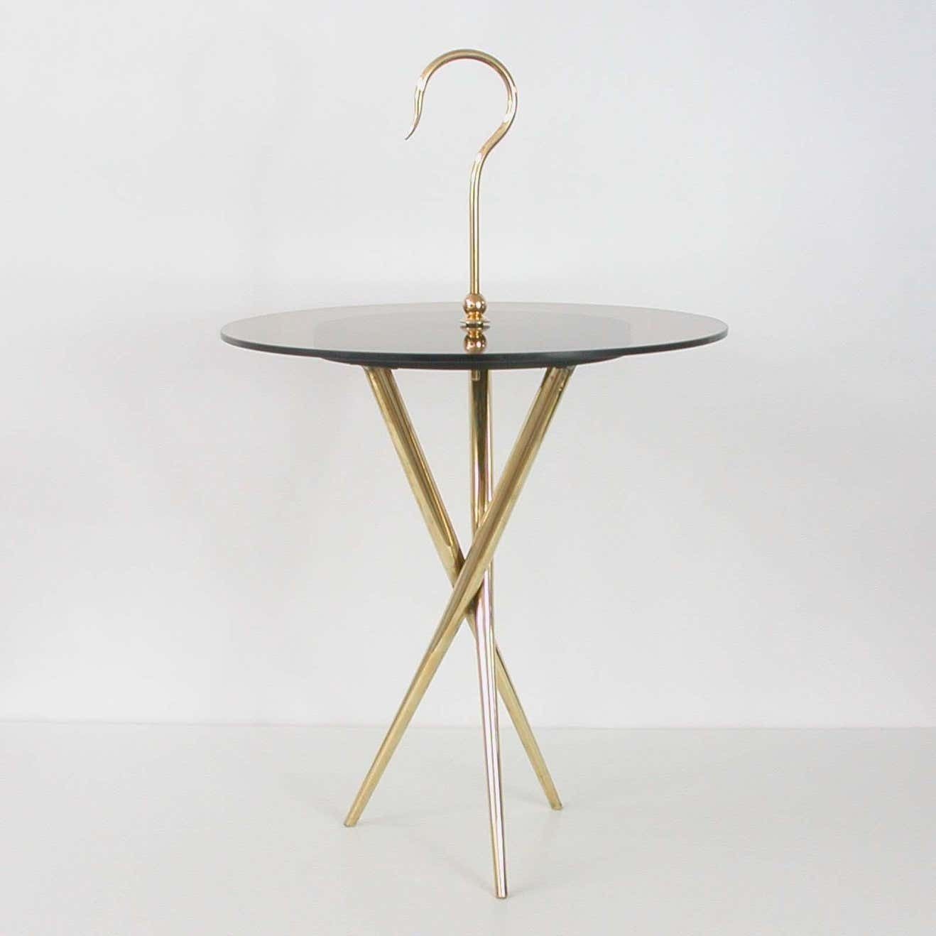 Italian Midcentury Brass And Tinted Glass Occasional Table, 1950s photo vinterior