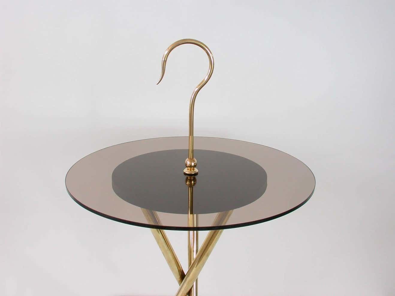 1168.0 Italian Midcentury Brass And Tinted Glass Occasional Table, 1950s photo