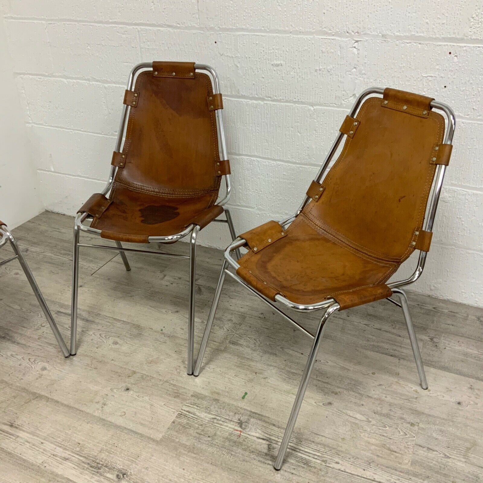 Les Arcs Dining Chairs Charlotte Perriand Leather Set Of Four Cassina 1970s photo buy
