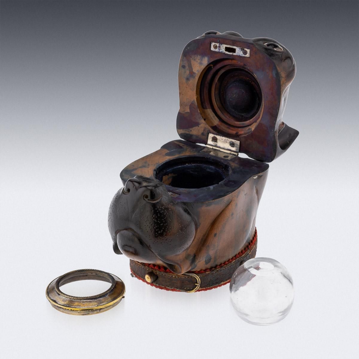 photo vinterior 19th Century Victorian Lignum Vitae Bulldog Inkwell