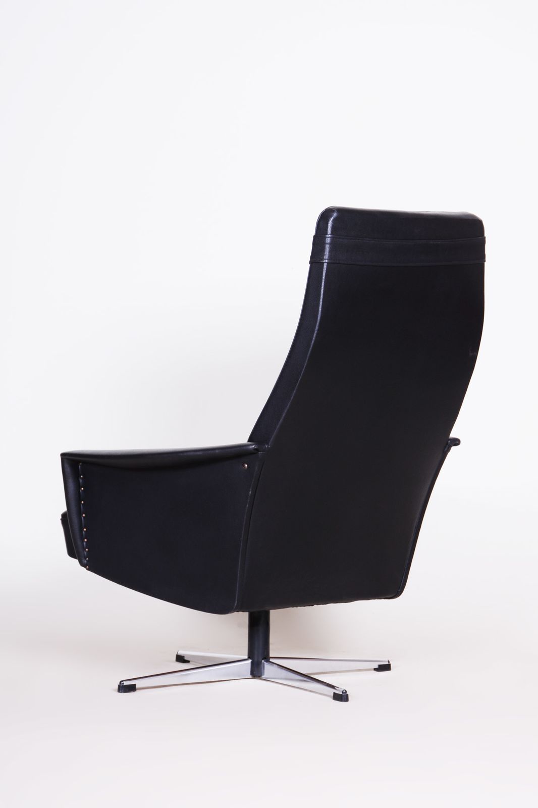 Black Faux Leather Armchair, 1960s, Original Well Preserved Condition, Czechia photo furniture