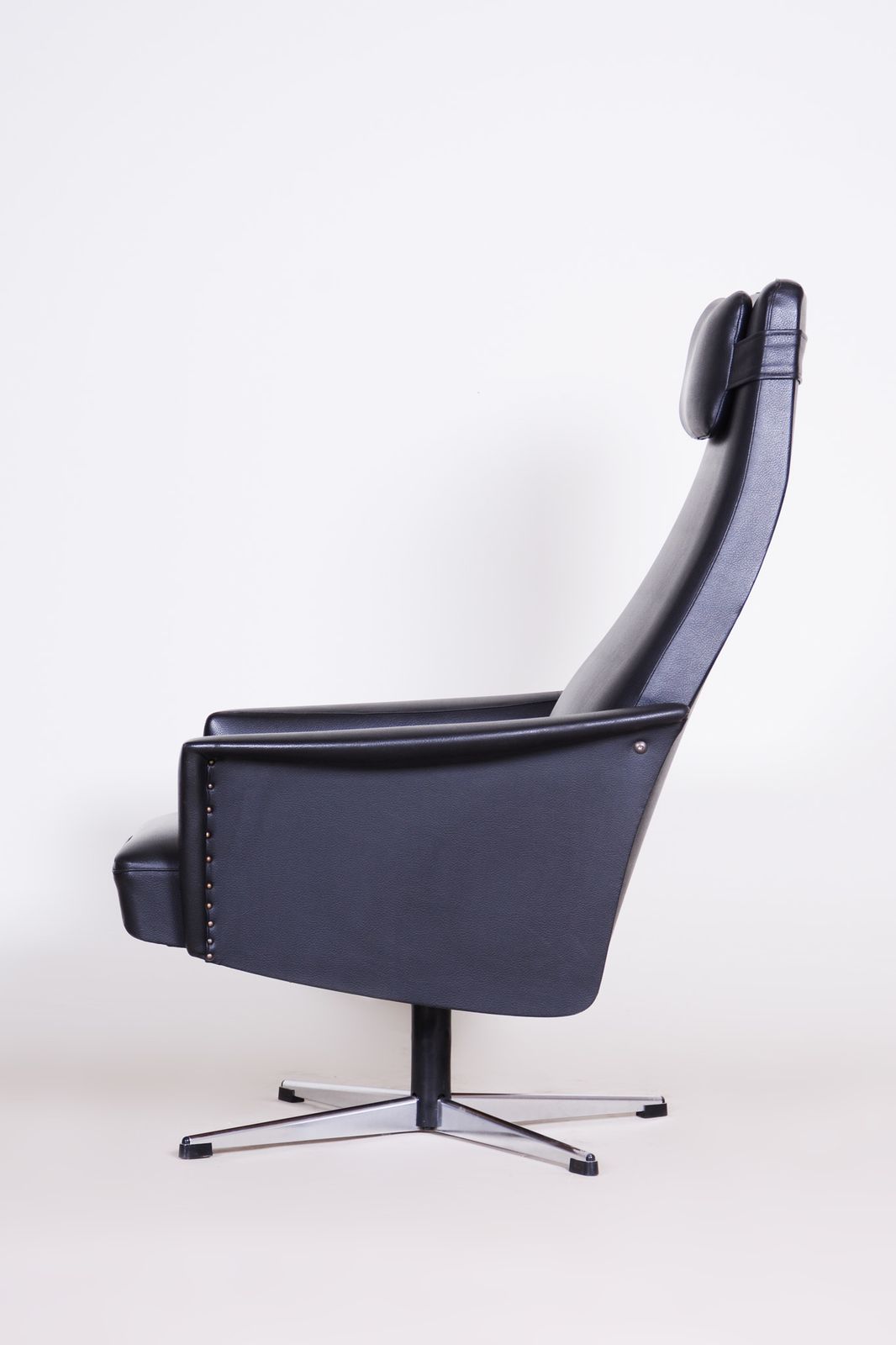 Black Faux Leather Armchair, 1960s, Original Well Preserved Condition, Czechia photo Furniture