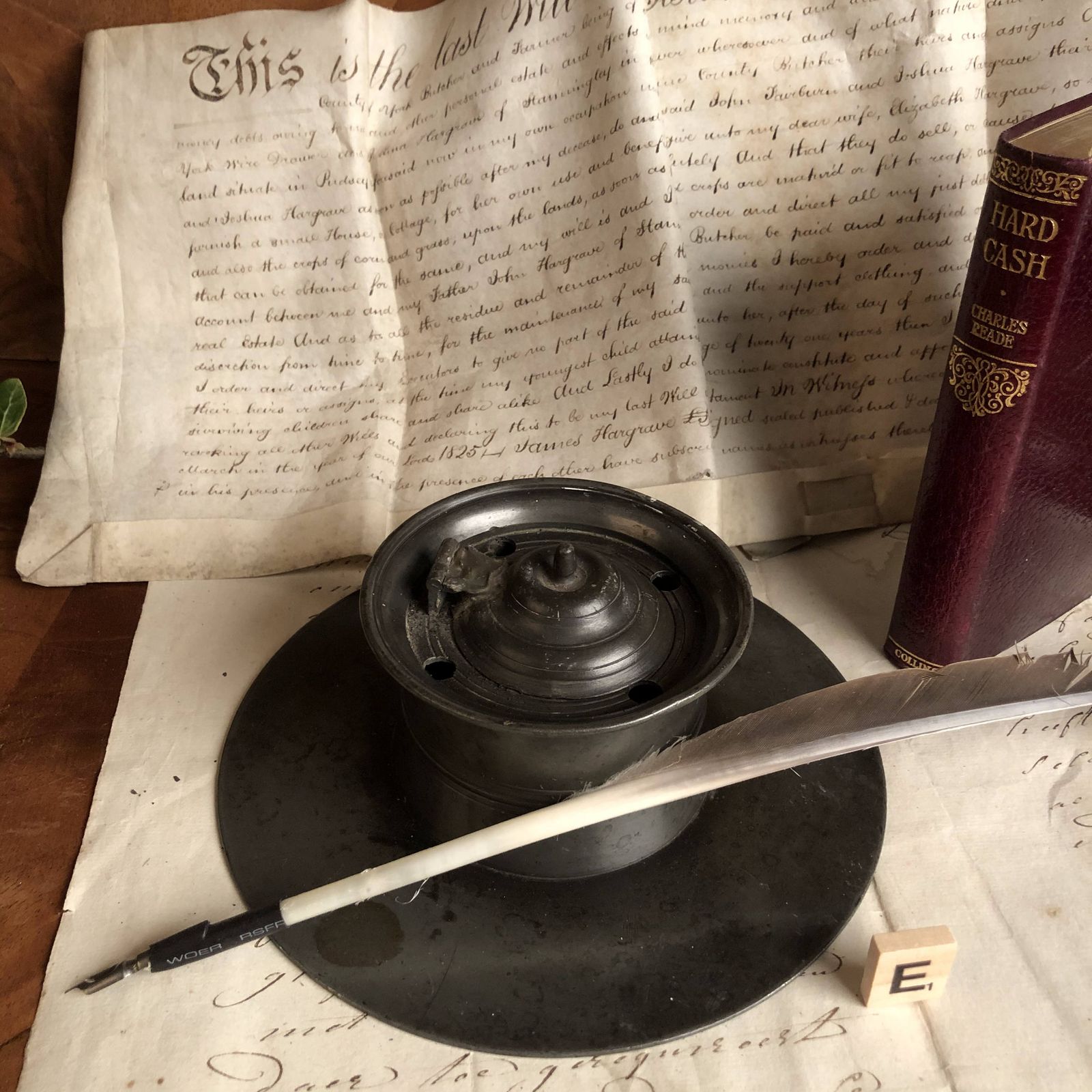 Early Victorian Pewter Desk Inkwell