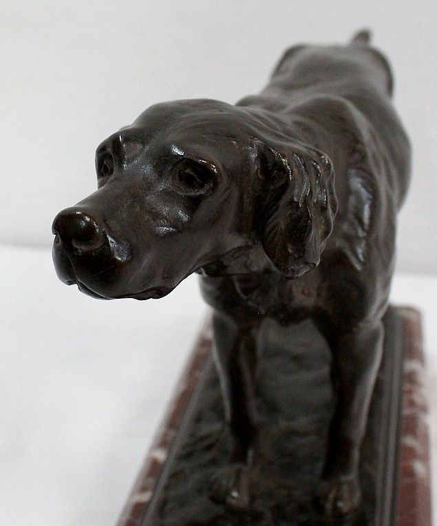 photo vinterior Bronze "Hunting Dog " By E. De Gaspary, Late 19th Century