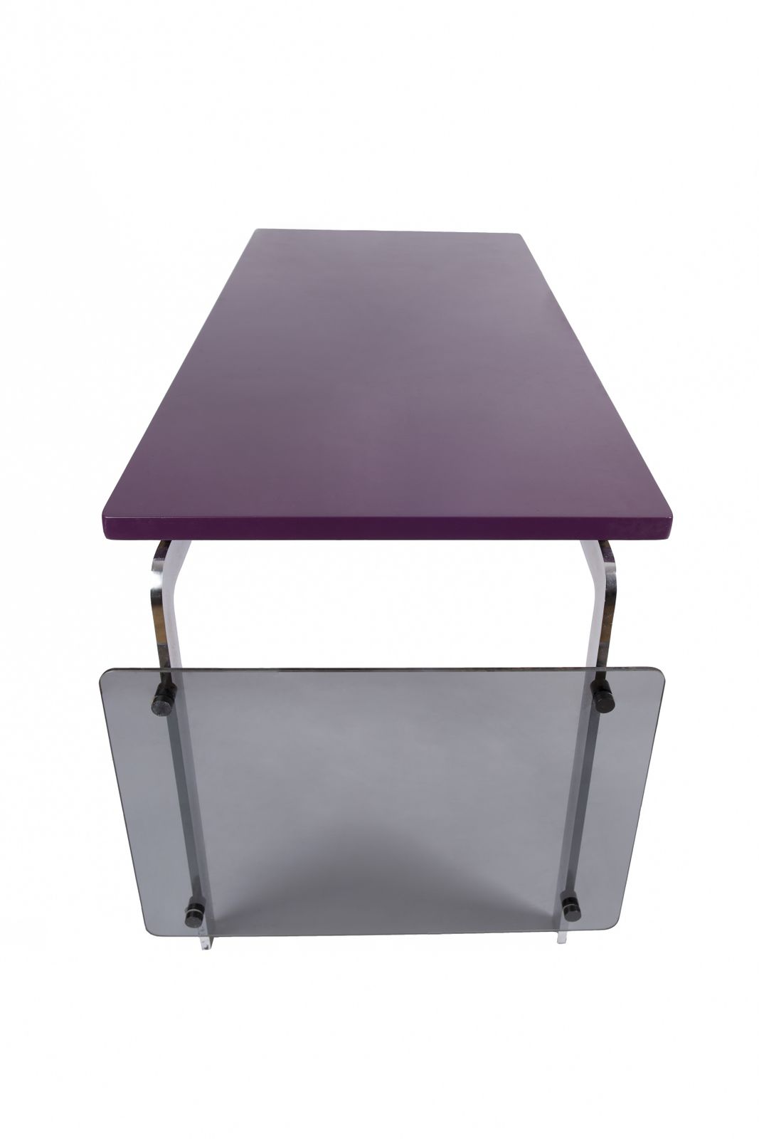 Modernist Art Deco Desk,Chromed Metal Structure,Transparent Glass Side Panels photo vintage