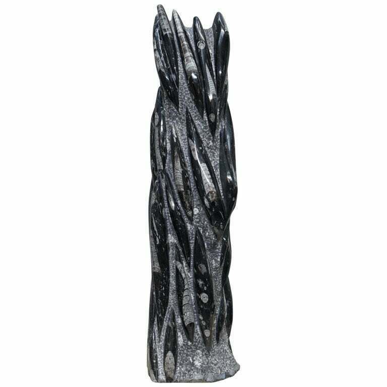 Pair Of Large 395 Million Year Old Fossilized Orthoceras Marble Finish Statues photo furniture