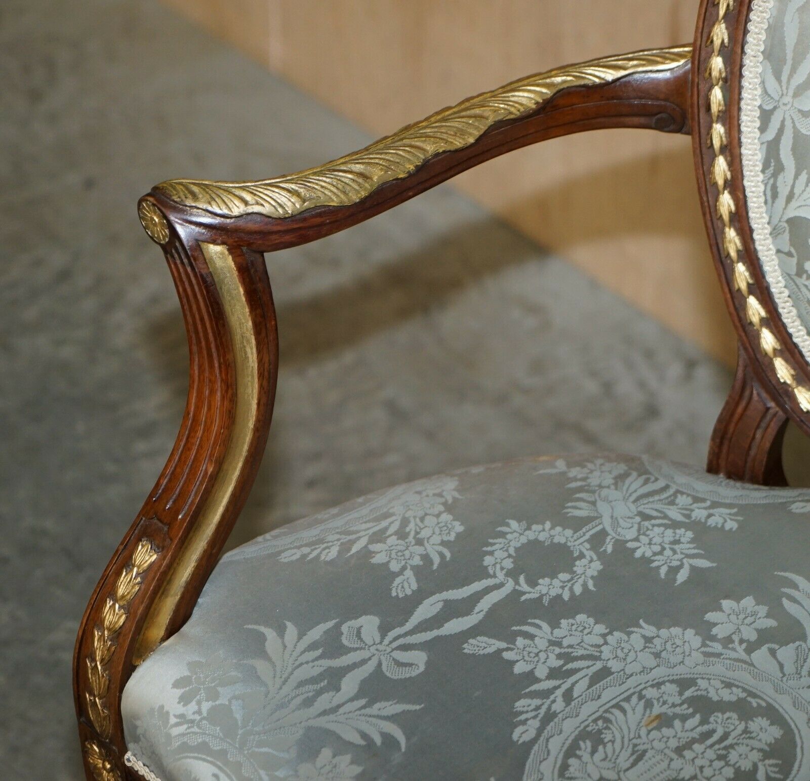 Stunning George Hepplewhite Style Mahogany Giltwood Georgian Armchair Circa 1900 photo vinterior